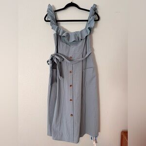 Cupshe Ruffled Button-Down Midi Dress in Blue - Size M